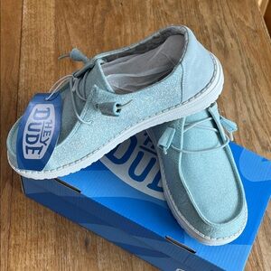 Hey Dude Women’s Sparkly Sky Blue Moccasins
